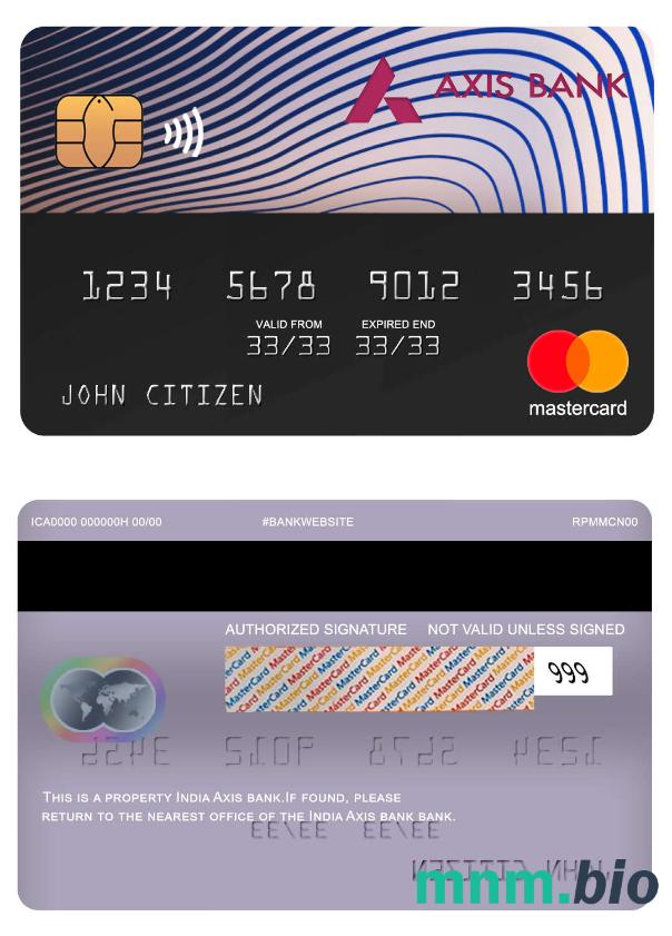 India Axis bank przykład karty mastercard w formacie PSD